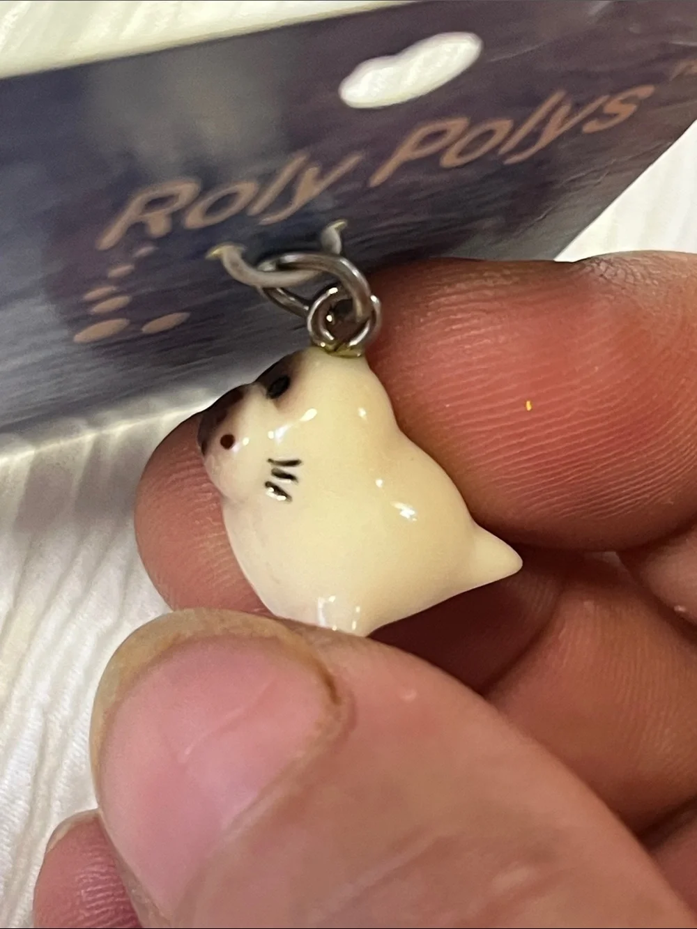 Vintage Black & White Panda Key & Card Holder Charm with Beige Bell